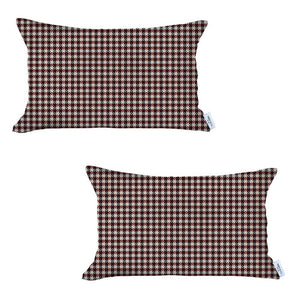 Set Of 2 Red Houndstooth Lumbar Pillow Covers