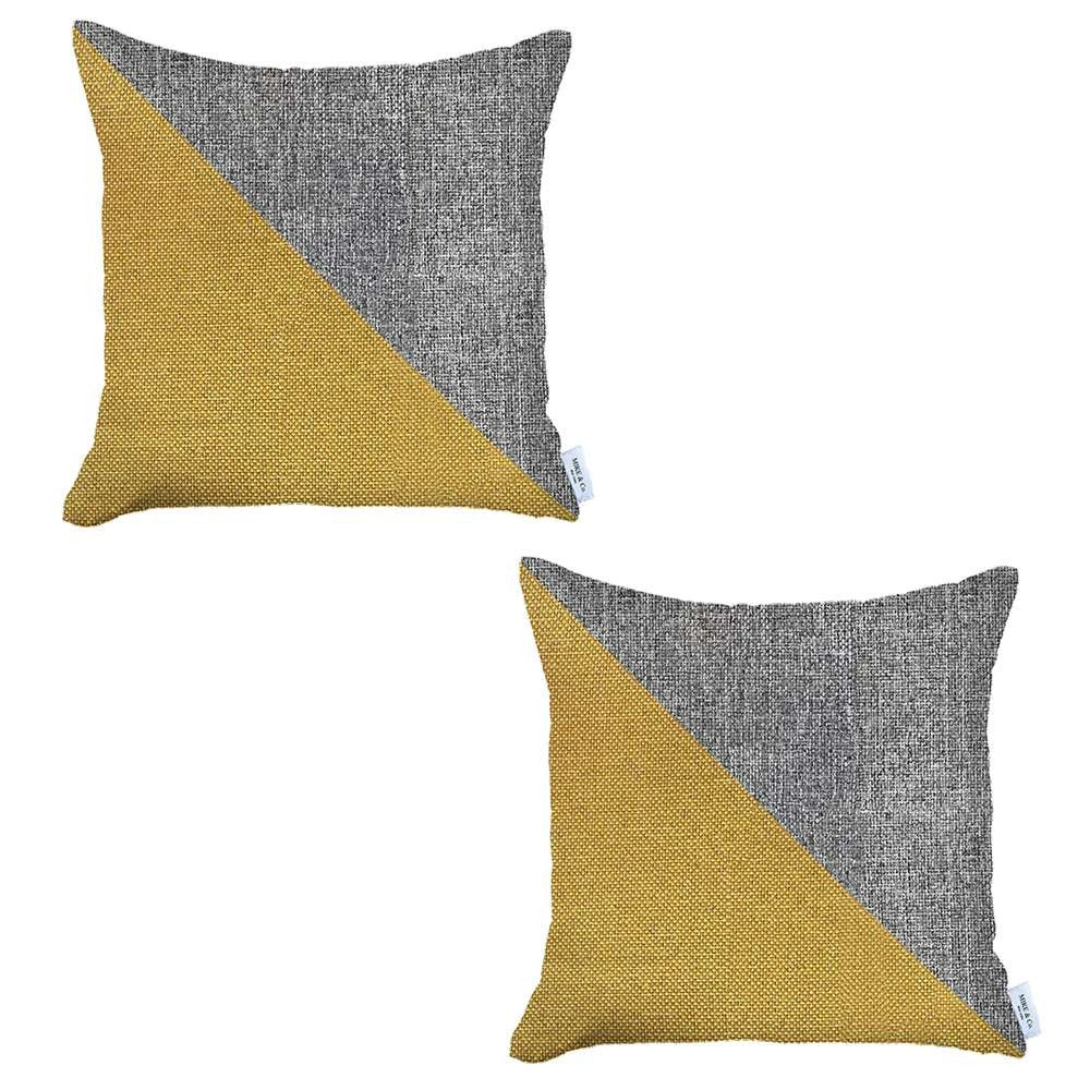 Set Of 2 Gray And Yellow Diagonal Pillow Covers - 99fab 