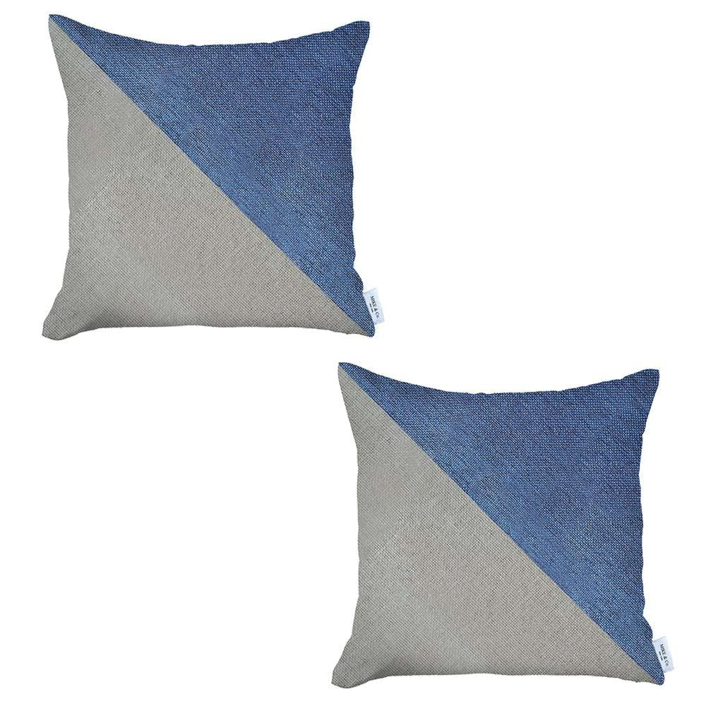 Set Of 2 Blue And Ivory Diagonal Pillow Covers - 99fab 