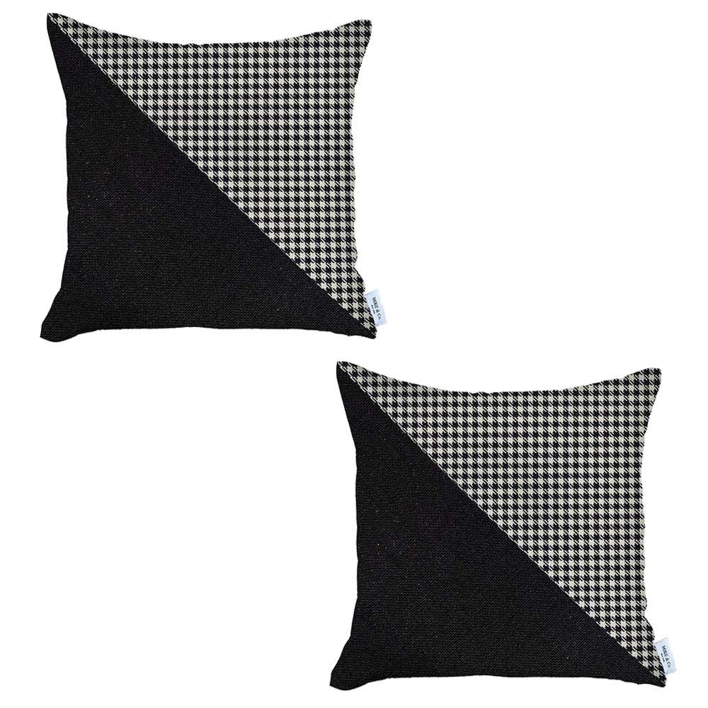 Set Of 2 Black Houndstooth Pillow Covers - 99fab 