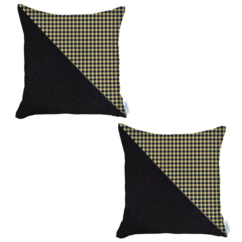 Set Of 2 Yellow Houndstooth Pillow Covers - 99fab 