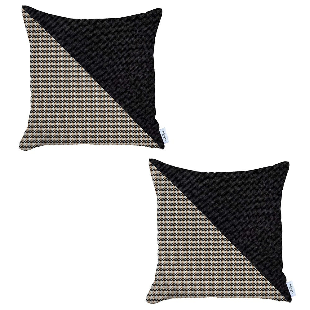 Set Of 2 Brown Houndstooth Pillow Covers - 99fab 