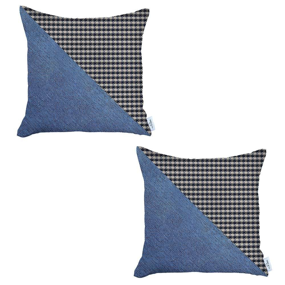 Set Of 2 Blue Houndstooth Pillow Covers - 99fab 