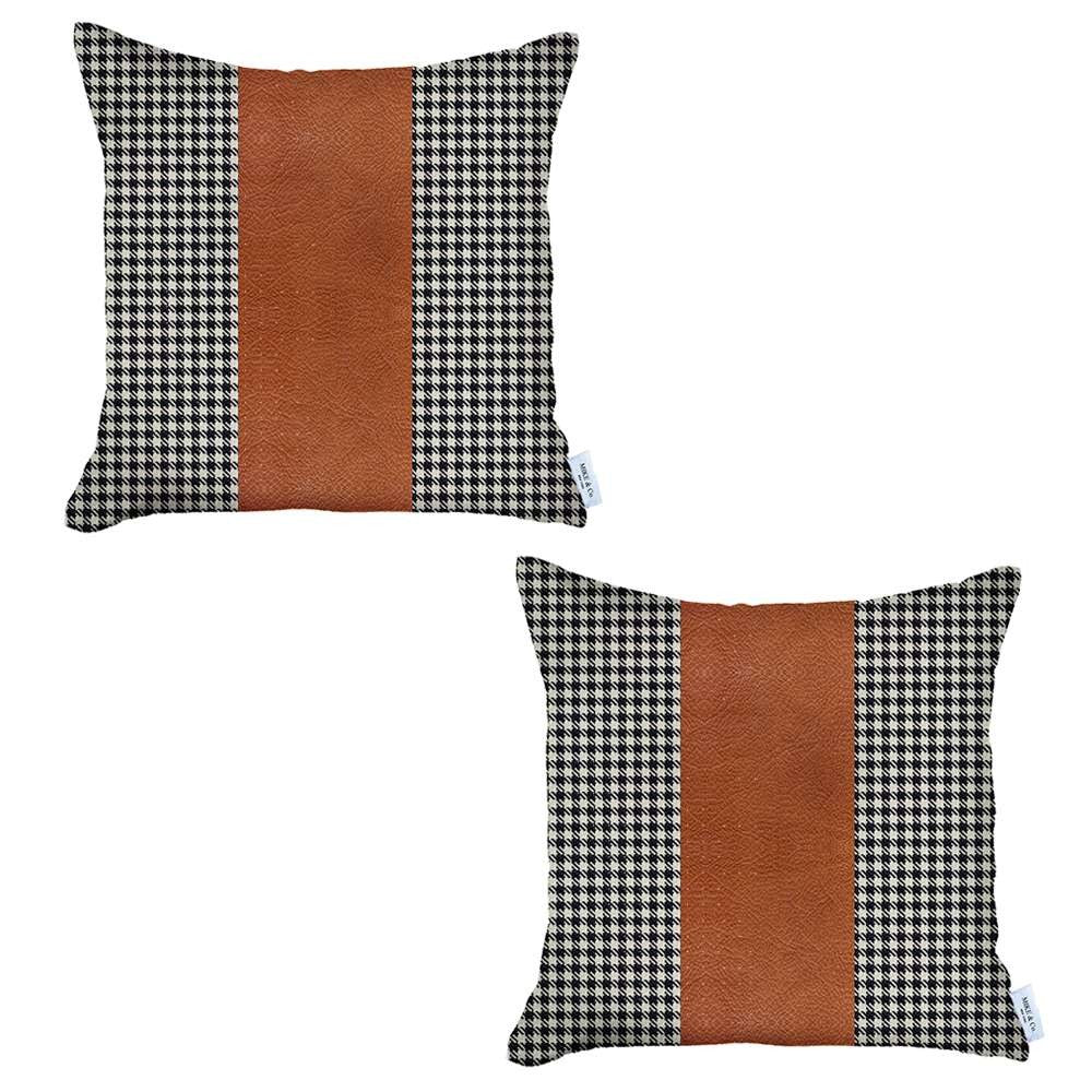 Set Of 2 Black Checkered Faux Leather Pillow Covers - 99fab 