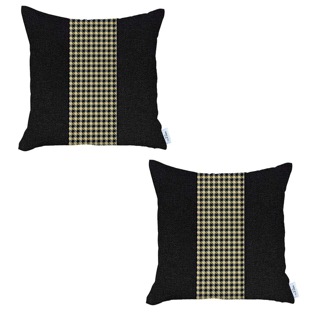 Set Of 2 Black And Yellow Houndstooth Pillow Covers