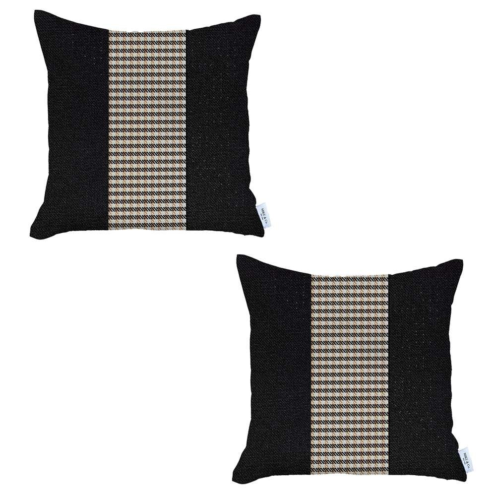 Set Of 2 Black And Tan Houndstooth Pillow Covers - 99fab 