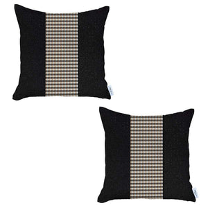 Set Of 2 Black And Tan Houndstooth Pillow Covers