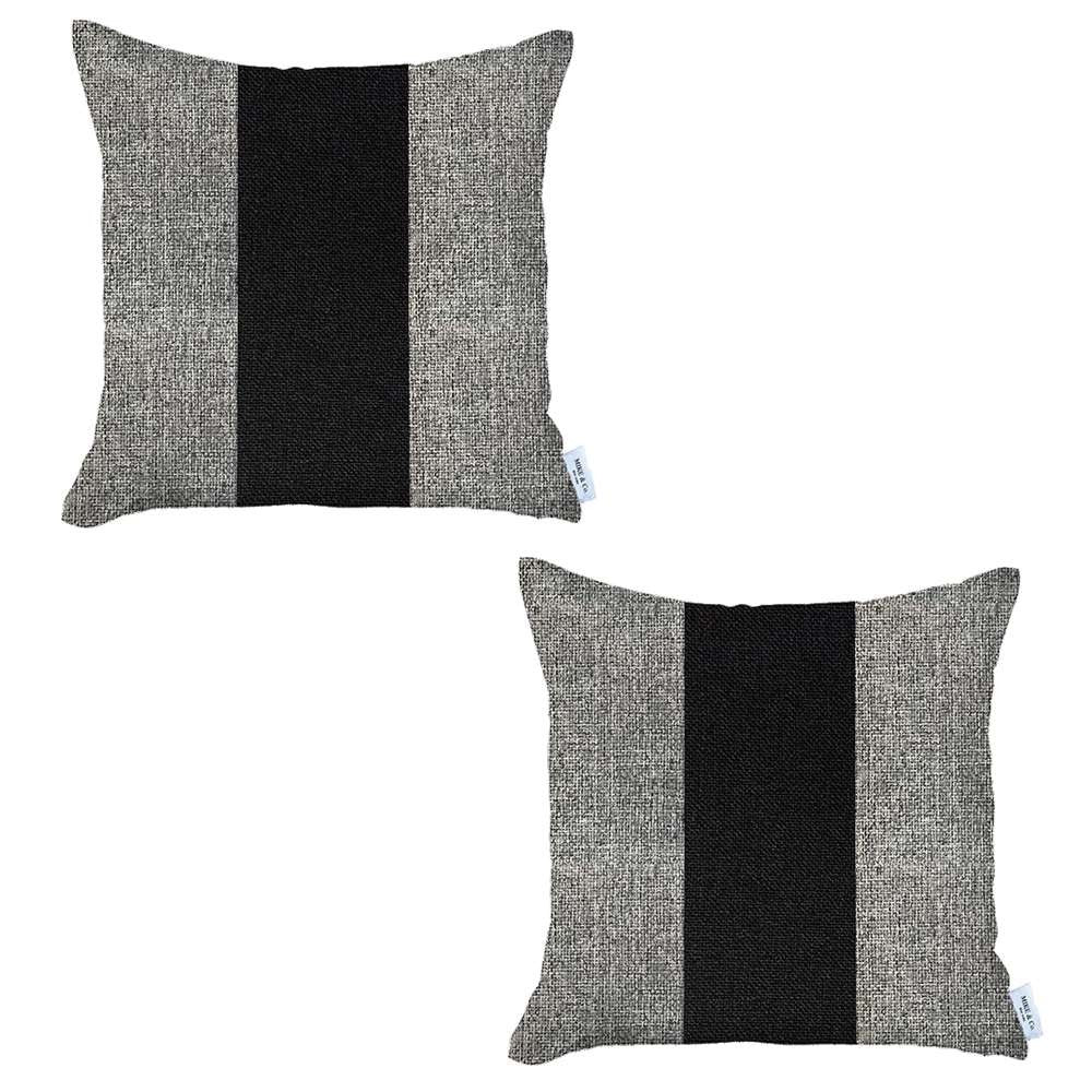 Set Of 2 Gray And Black Center Pillow Covers - 99fab 