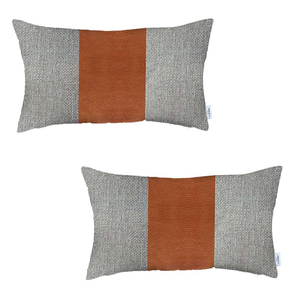 Set Of 2 Brown Faux Leather Lumbar Pillow Covers - 99fab 