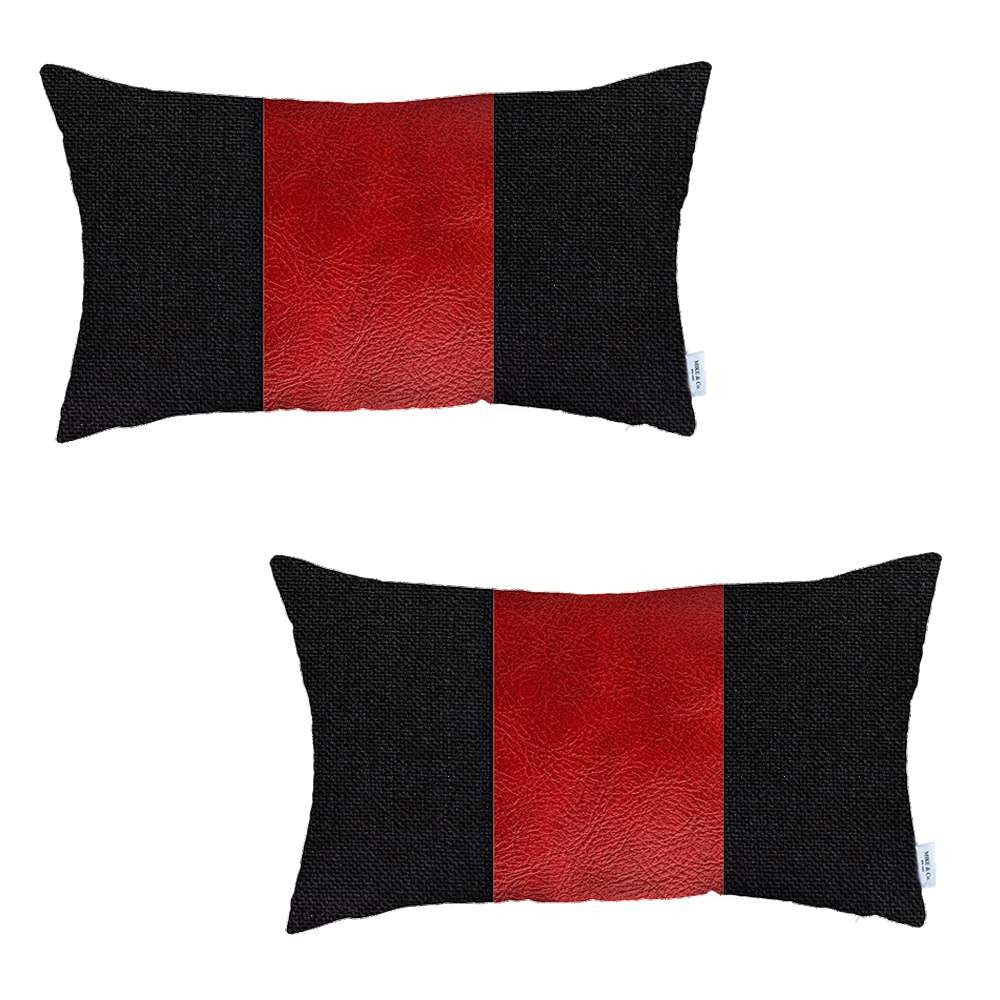 Set Of 2 Red Faux Leather Lumbar Pillow Covers - 99fab 