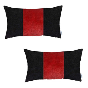 Set Of 2 Red Faux Leather Lumbar Pillow Covers