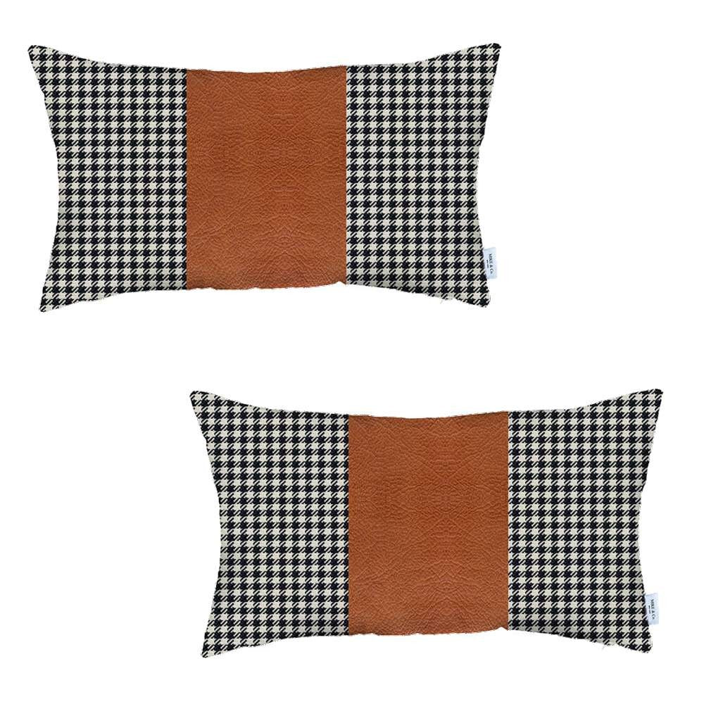 Set Of 2 Brown Houndstooth Lumbar Pillow Covers