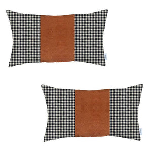 Set Of 2 Brown Houndstooth Lumbar Pillow Covers