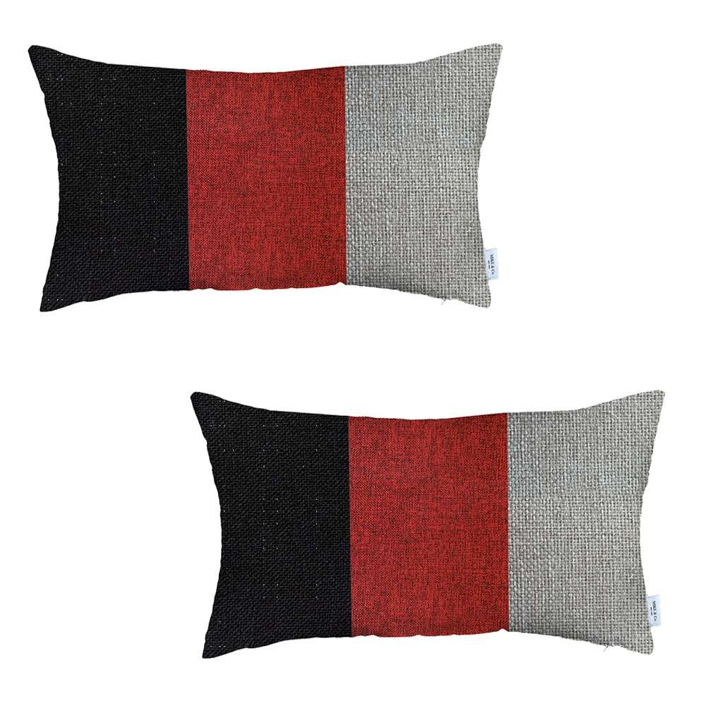 Set Of 2 Red Segmented Lumbar Pillow Covers - 99fab 