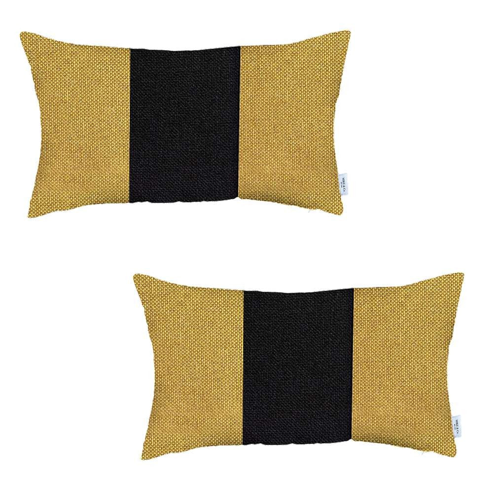 Set Of 2 Yellow And Black Lumbar Pillow Covers - 99fab 