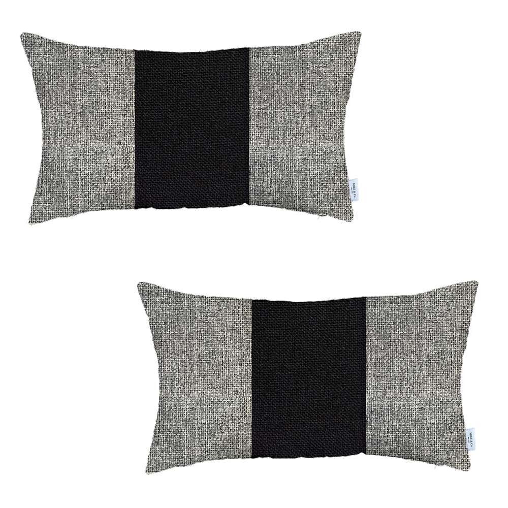 Set Of 2 Gray And Black Lumbar Pillow Covers - 99fab 