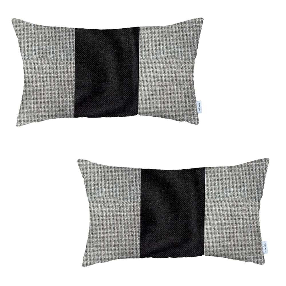 Set Of 2 White And Black Lumbar Pillow Covers - 99fab 