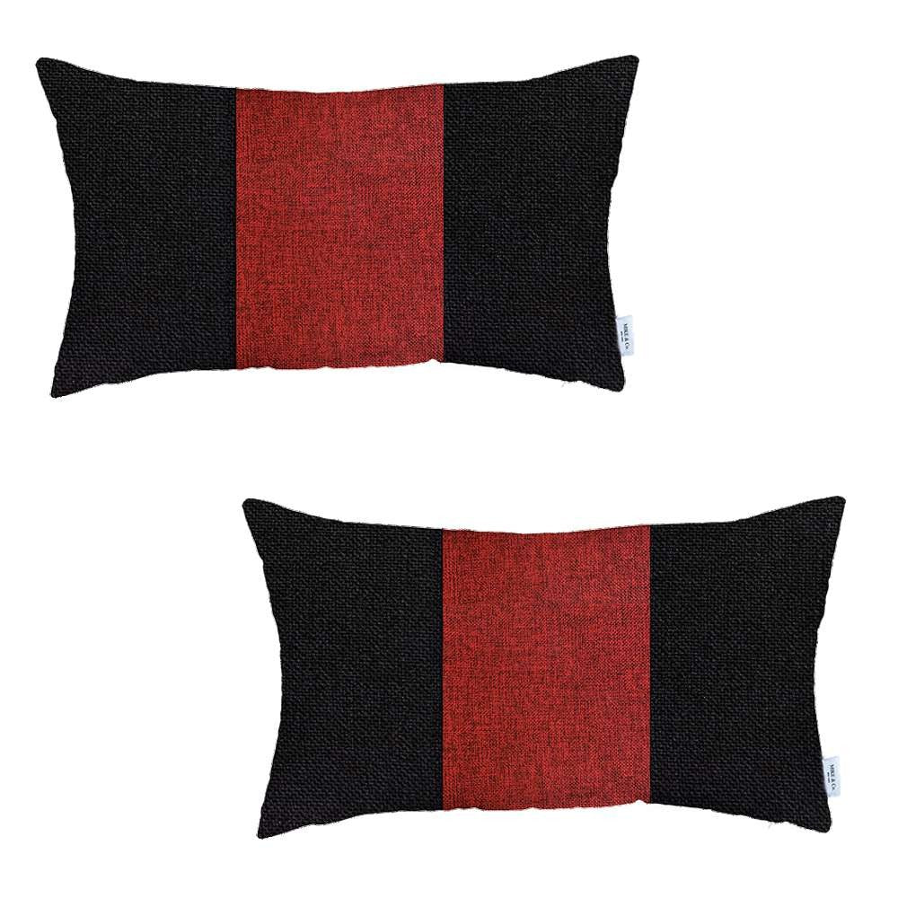 Set Of 2 Black And Red Lumbar Pillow Covers - 99fab 