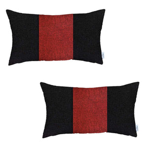 Set Of 2 Black And Red Lumbar Pillow Covers