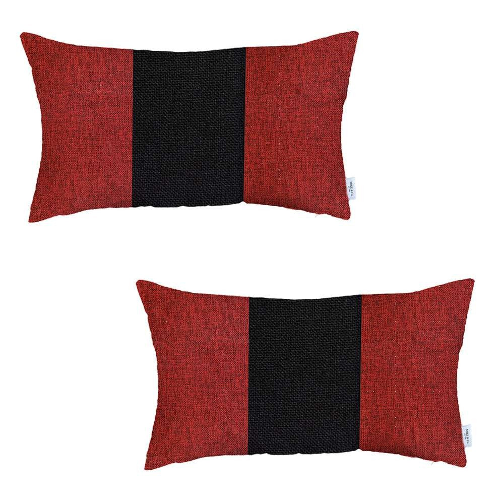 Set Of 2 Red And Black Lumbar Pillow Covers