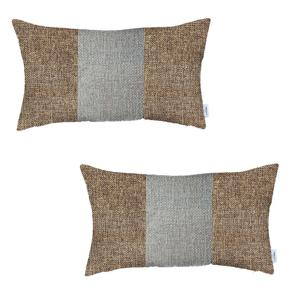 Set Of 2 Brown And White Lumbar Pillow Covers - 99fab 