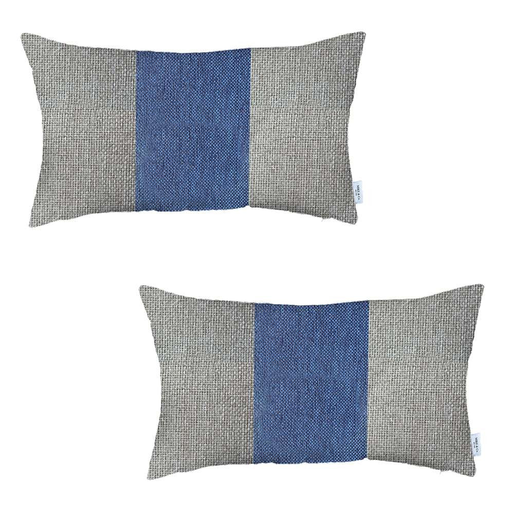 Set Of 2 Ivory And Blue Lumbar Pillow Covers - 99fab 