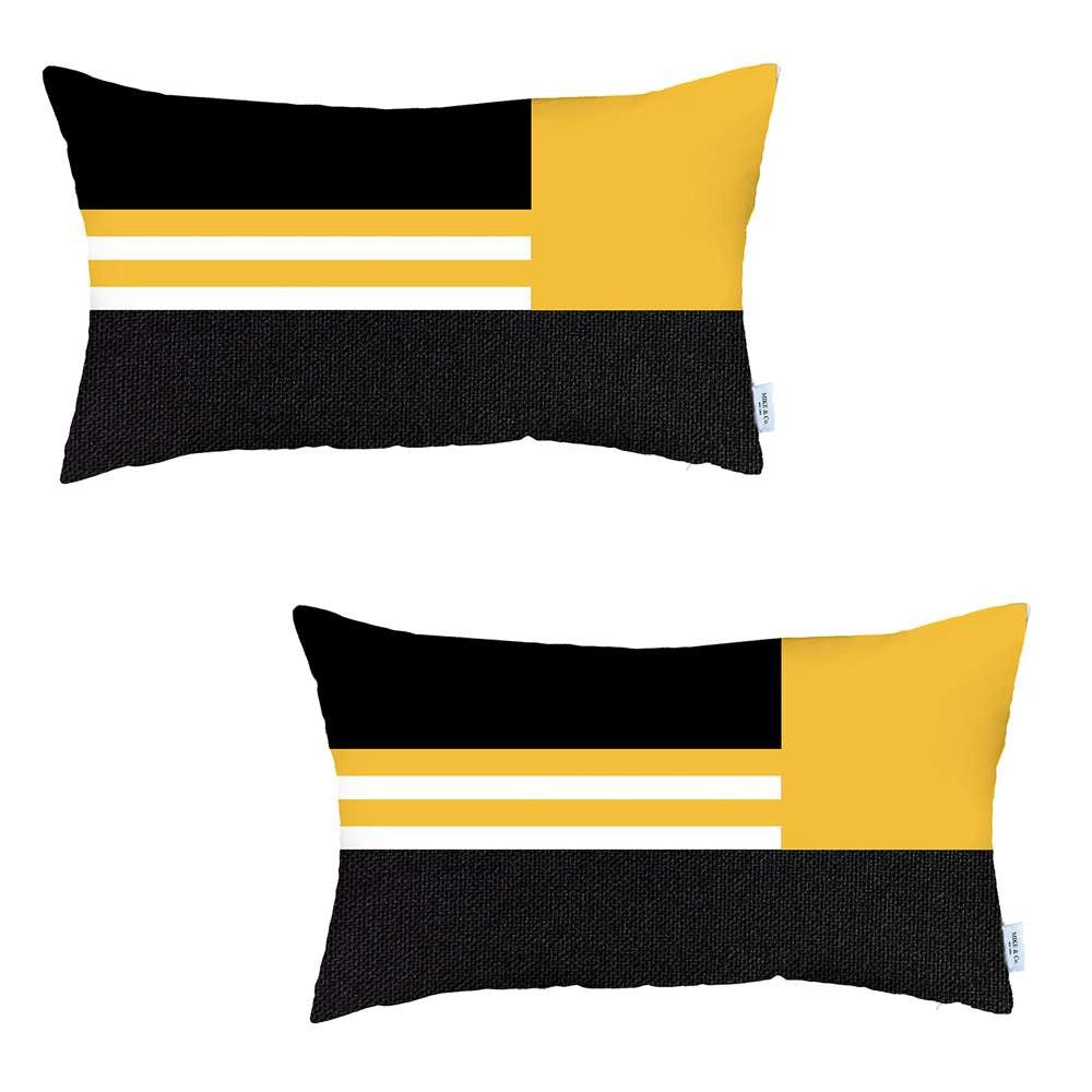 Set Of 2 Yellow Geometric Lumbar Pillow Covers - 99fab 