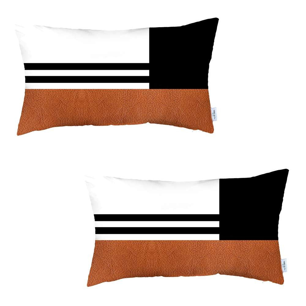 Set Of 2 Brown Geometric Lumbar Pillow Covers - 99fab 