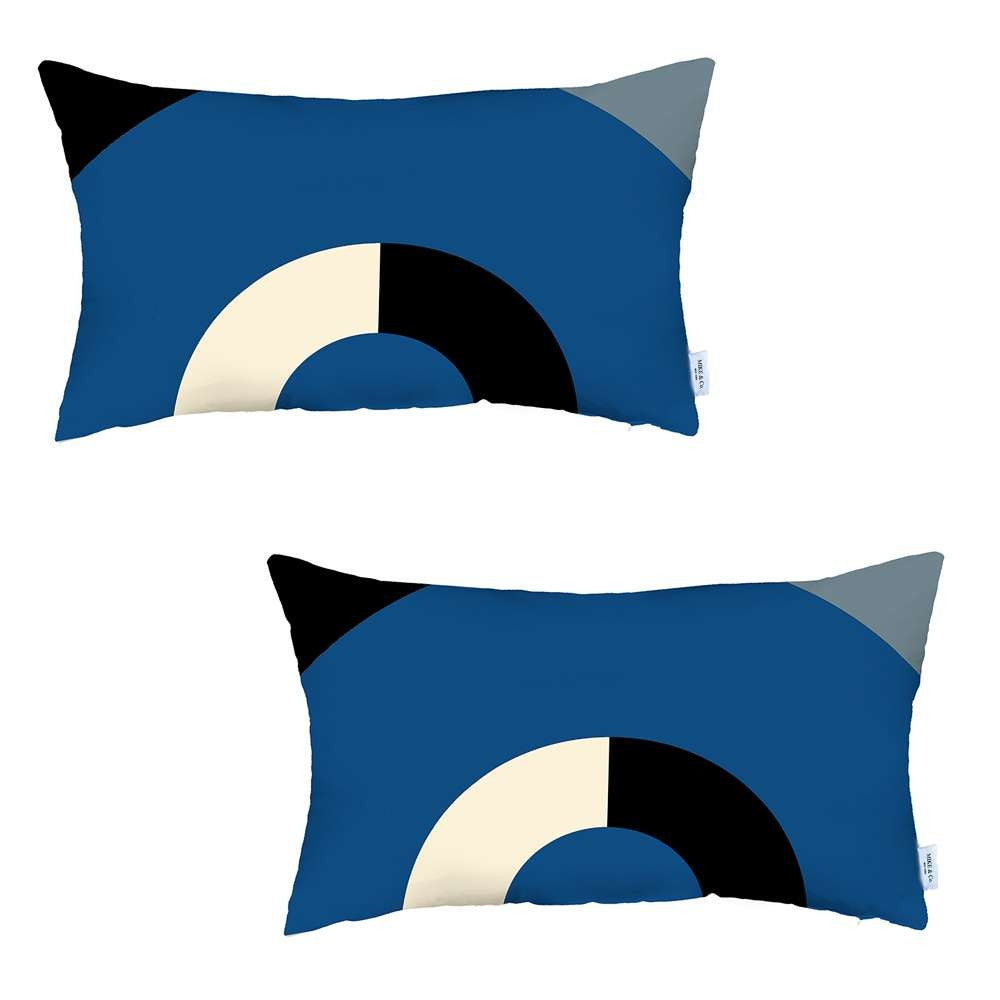 Set Of 2 Blue Modern Lumbar Pillow Covers