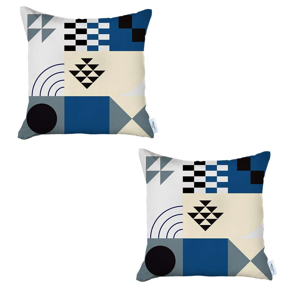 Set Of 2 Blue And Ivory Printed Pillow Covers - 99fab 