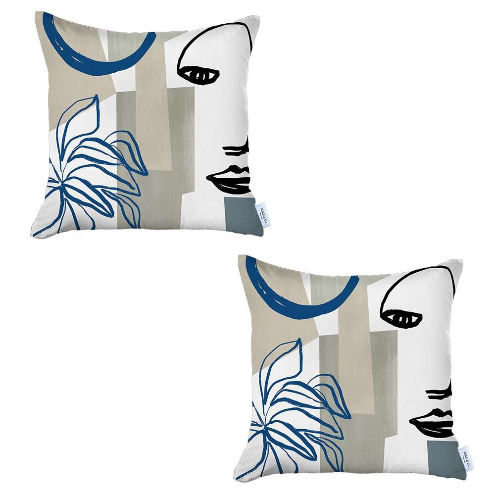 Set Of 2 Blue And Ivory Printed Pillow Covers - 99fab 