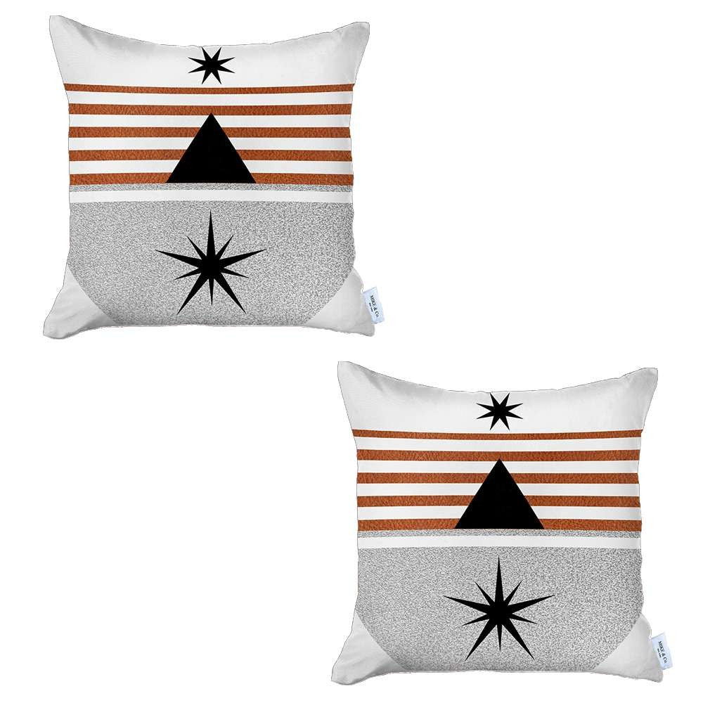 Set Of 2 Orange And Ivory Striped Pillow Covers - 99fab 