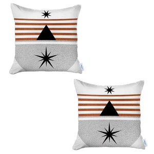 Set Of 2 Orange And Ivory Striped Pillow Covers