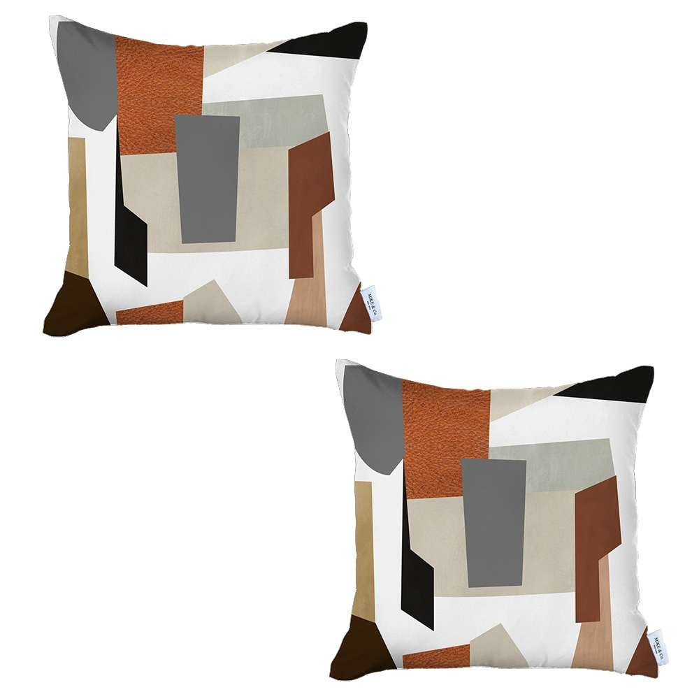 Set Of 2 Ivory And Orange Geometric Pillow Covers - 99fab 