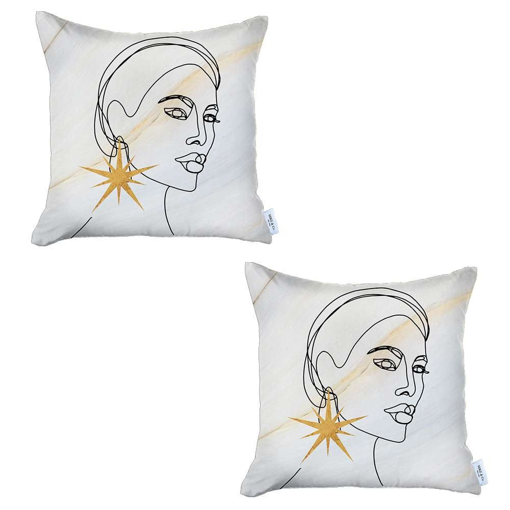 Set Of 2 White Printed Art Pillow Covers - 99fab 