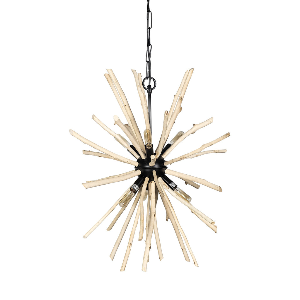 Wood And Metal Starburst Six Bulb Hanging Light - 99fab 