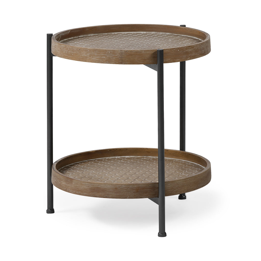 Brown Double Tier Embossed End Table - 99fab 