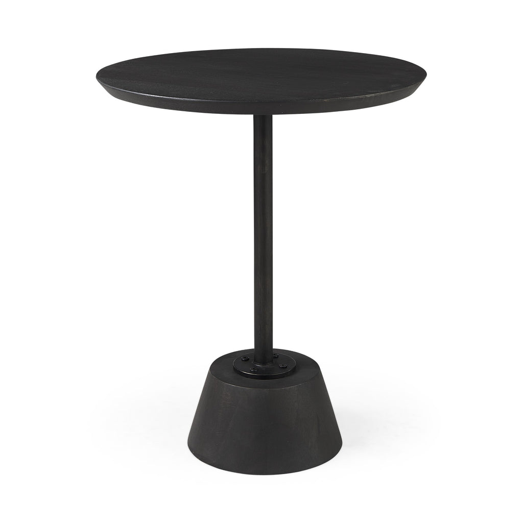 Dark Stain Pedestal Table With Black Detailing - 99fab 