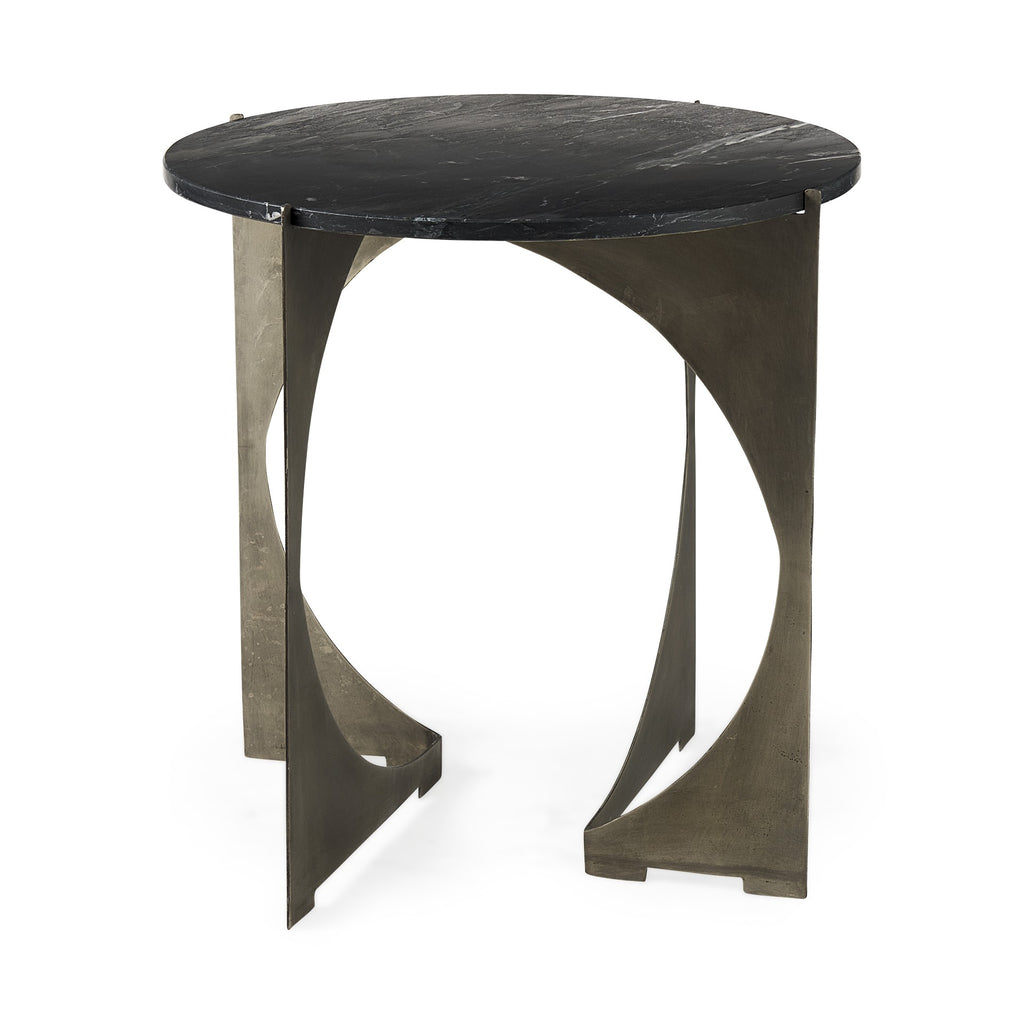 Mod Black Marble Antiqued Nickel Side Table - 99fab 