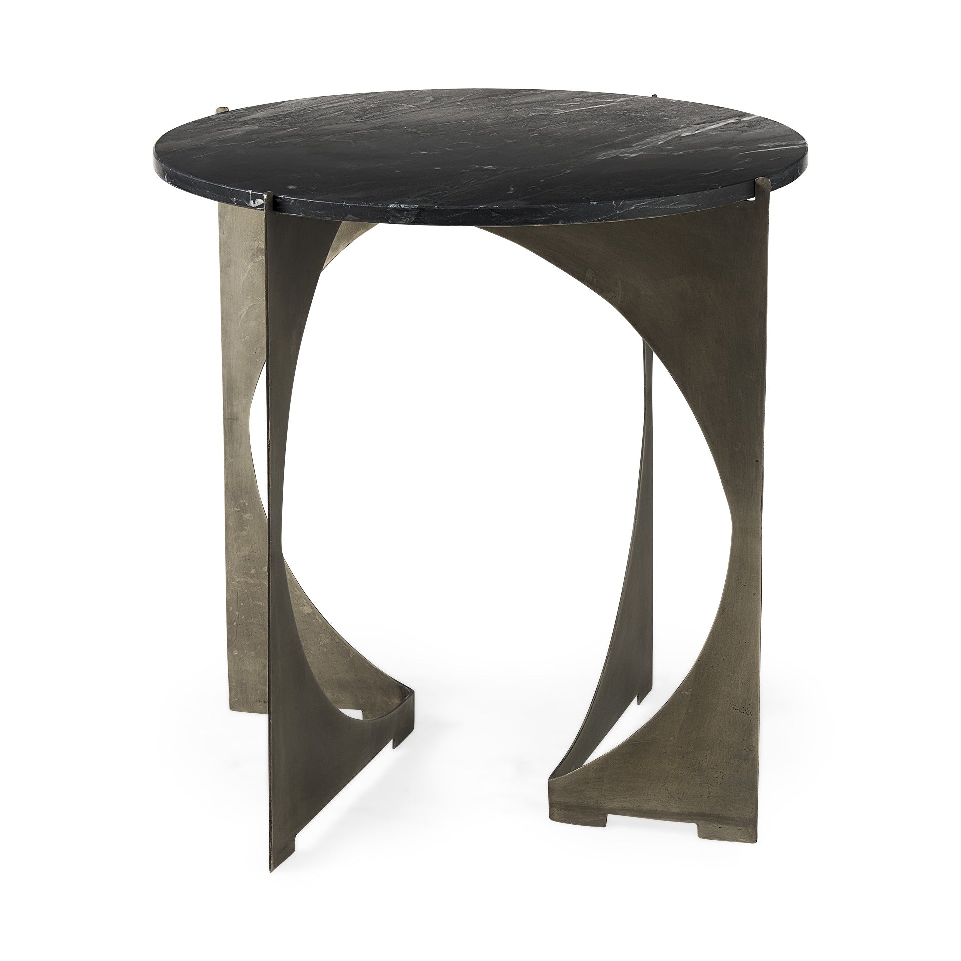 Mod Black Marble Antiqued Nickel Side Table