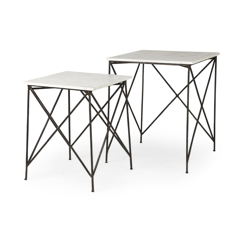 Antiqued Angular Metal And Marble End Table - 99fab 