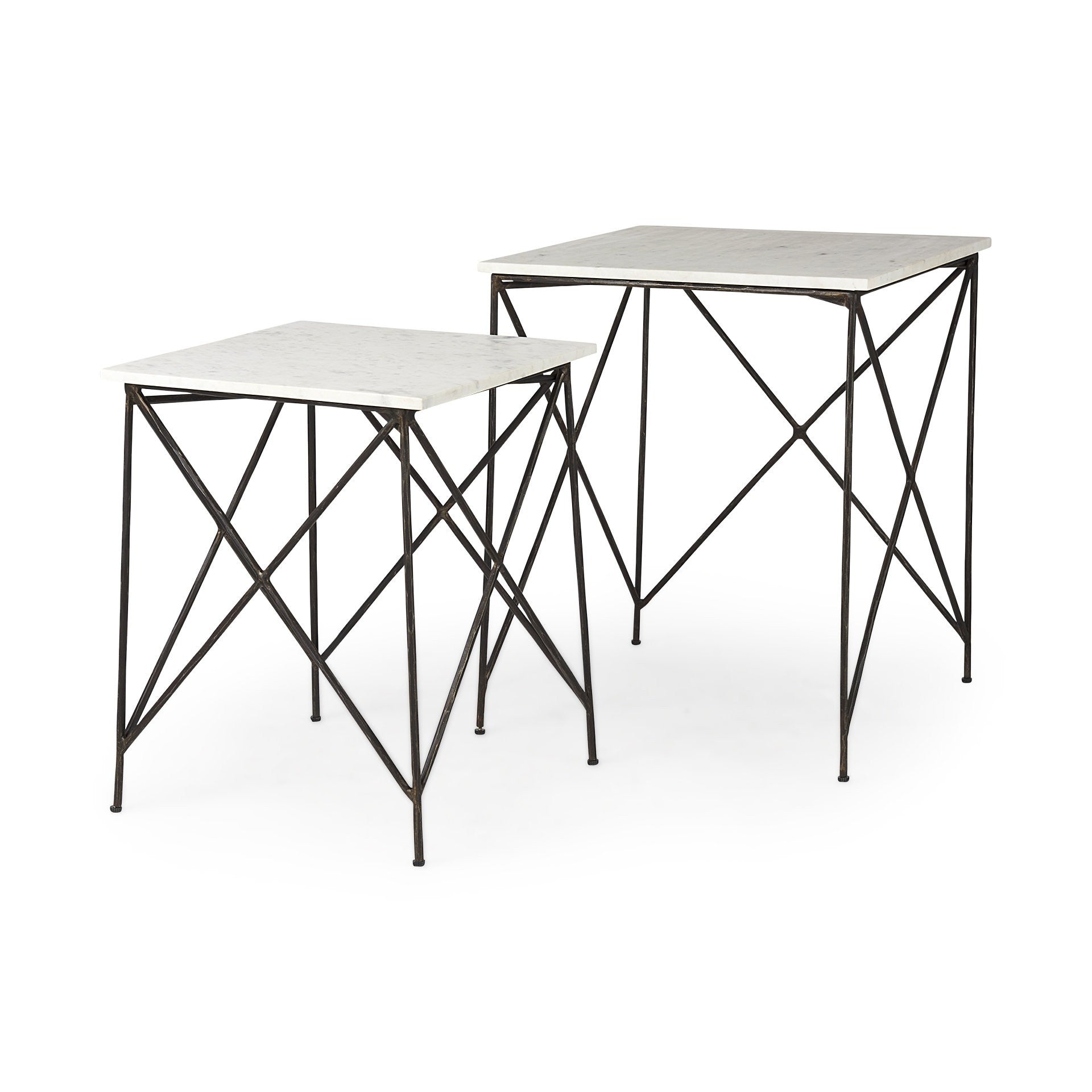 Antiqued Angular Metal And Marble End Table