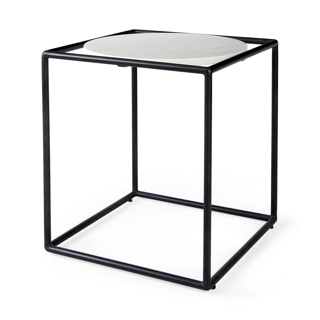 Suspended White Marble Black Metal Geo Side Table - 99fab 