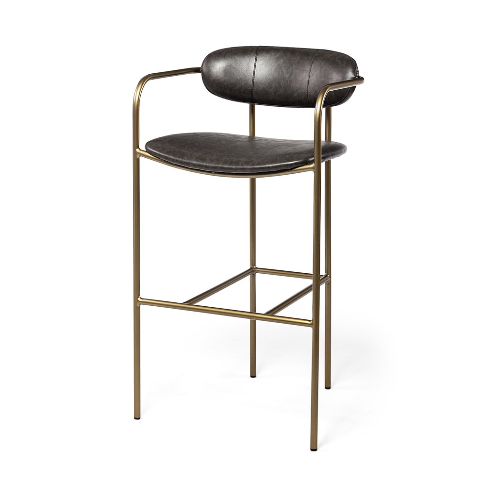 Brown Leather Gold Framed Bar Stool - 99fab 