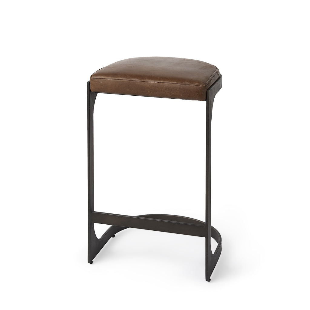 Brown Leather C Shape Metal Counter Stool - 99fab 