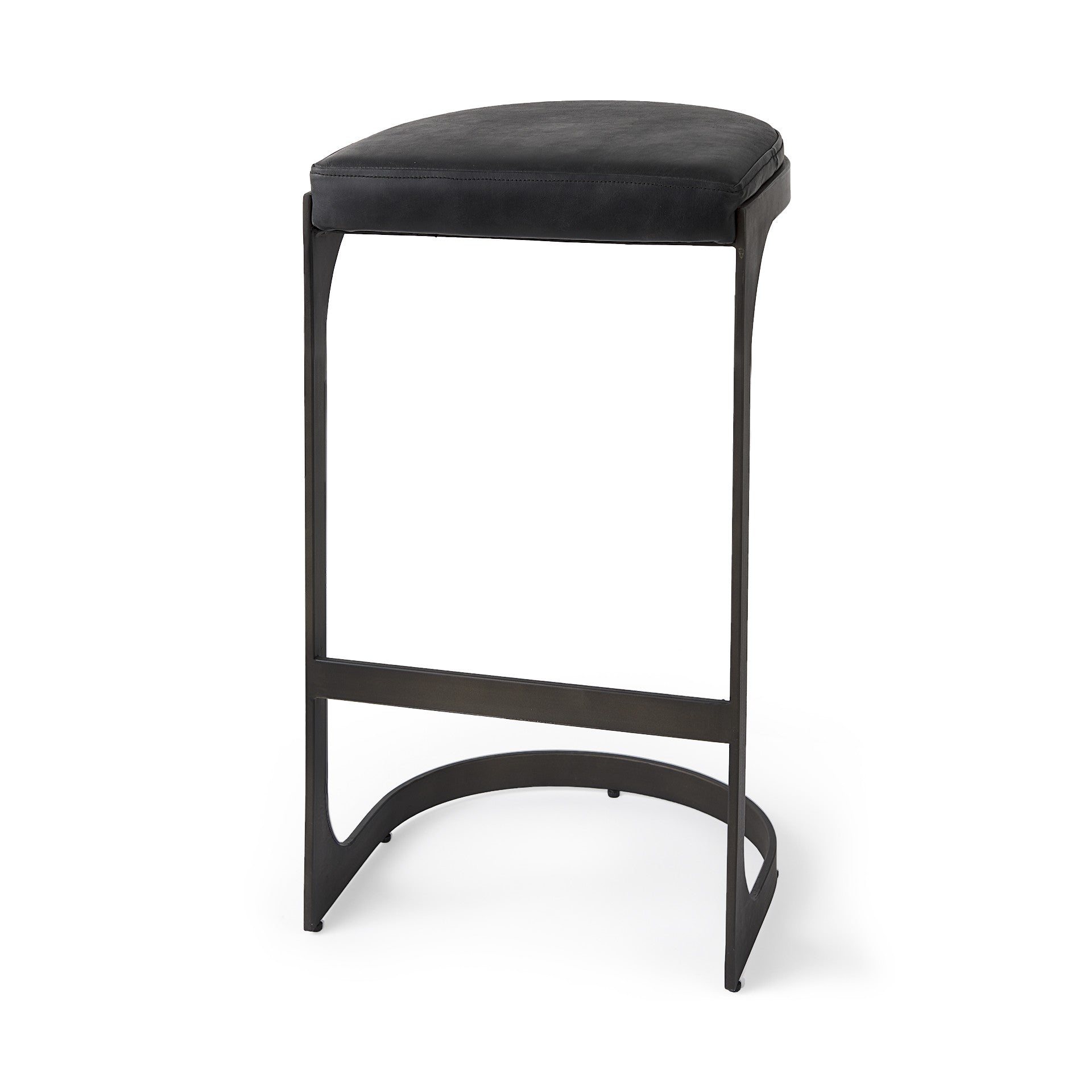 Black Leather C Shape Metal Bar Stool