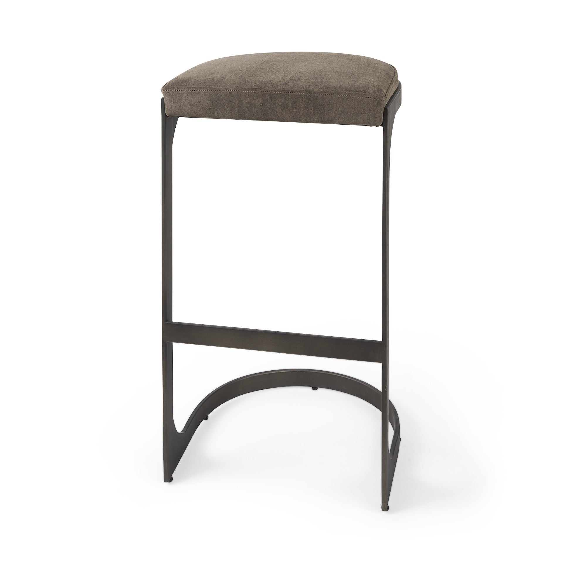 Dark Brown Leather C Shape Metal Bar Stool