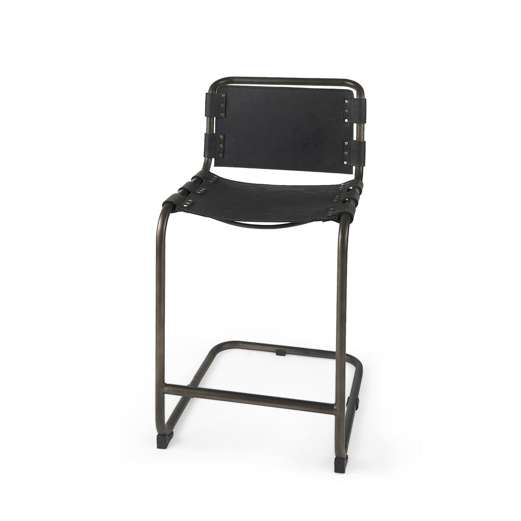 Black Leather Iron Framed Counter Stool - 99fab 