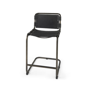 Black Leather Iron Framed Counter Stool