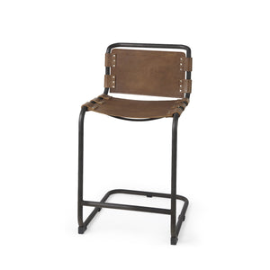 Light Brown Leather Iron Framed Counter Stool